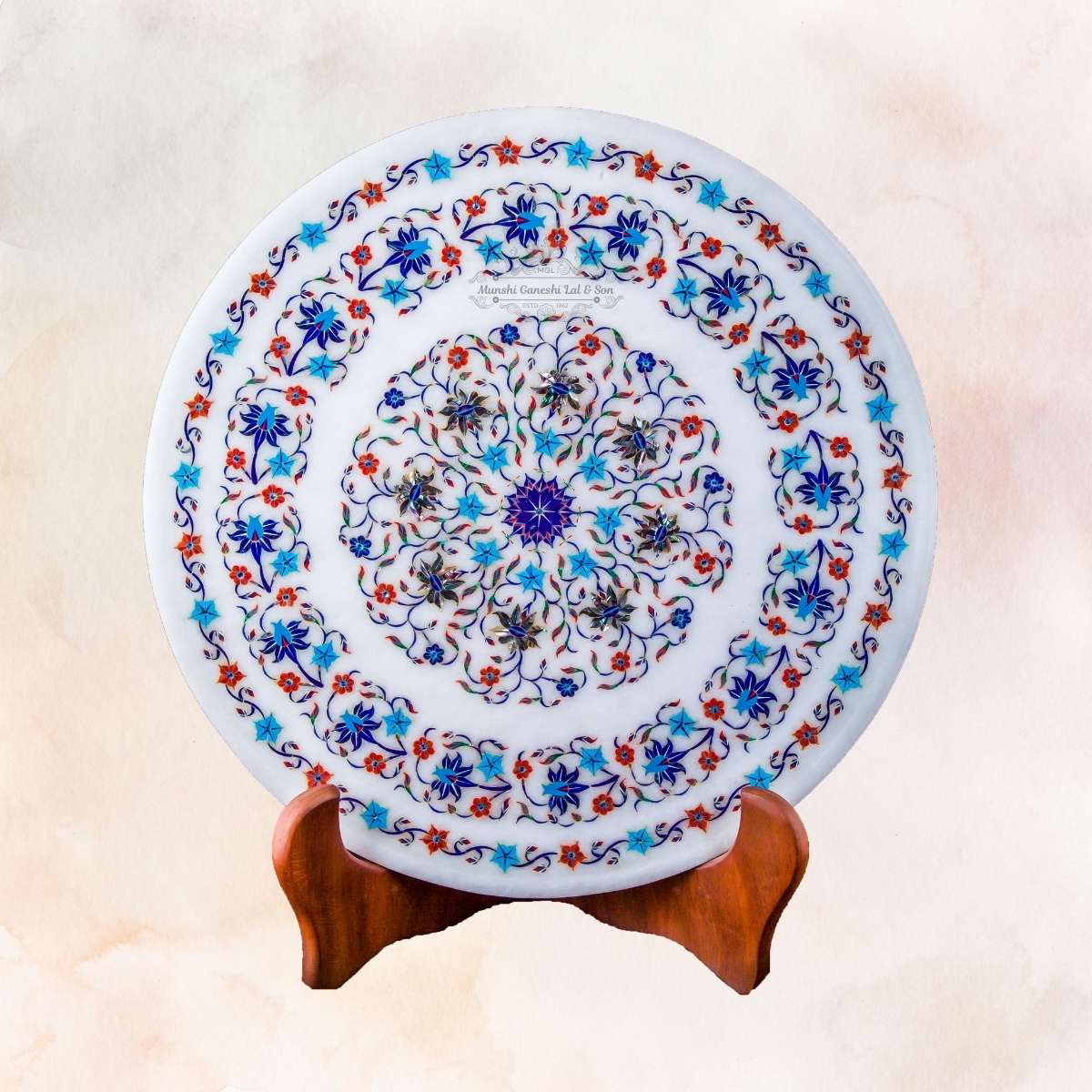 Blue Colour Fully Designed Marble Fruit Bowl